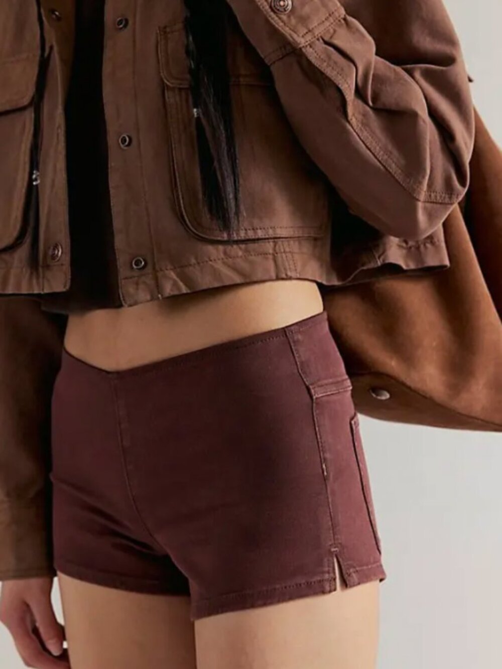 We The Free Sahara Denim mini shorts in brown